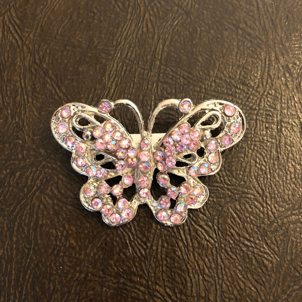 Iridescent Pink Rhinestone Butterfly Brooch/Pin